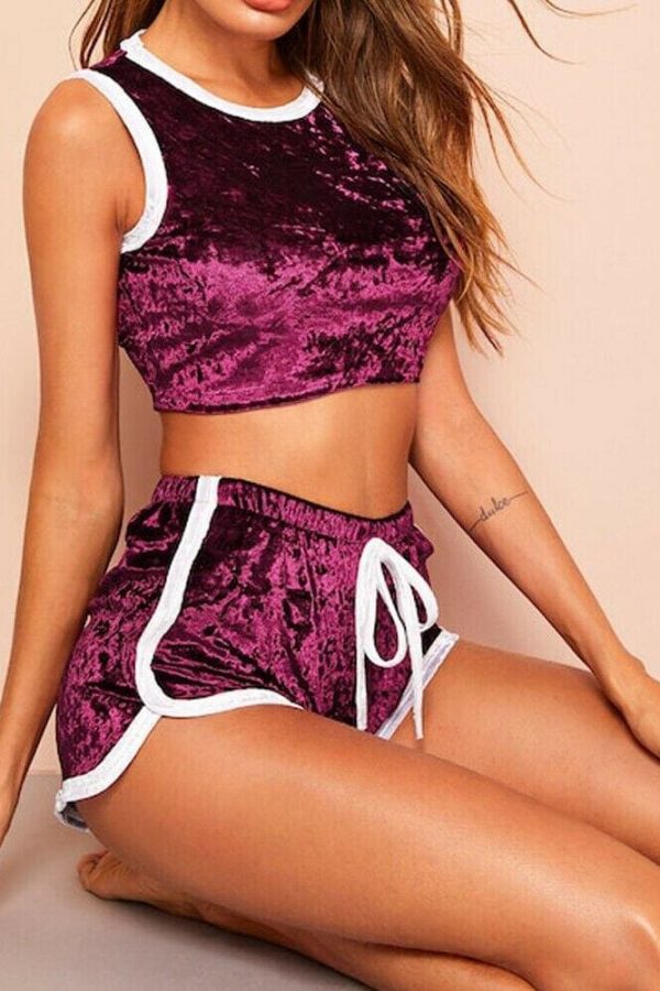 The Best Women Ladies 2Pcs Sport Suit Workout Gym Summer Solid Casual Tracksuit Running Sports Crop Tops + Shorts Athletic Set Online - Takalr