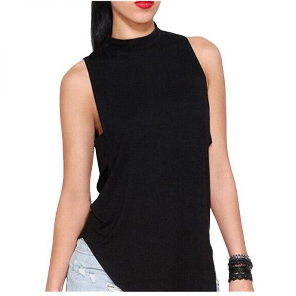 The Best Women Ladies Backless High Neck Shirt Fashion Solid Tops Crop Tank Ladies Summer Casual Loose Blouse Tank Tops Online - Takalr