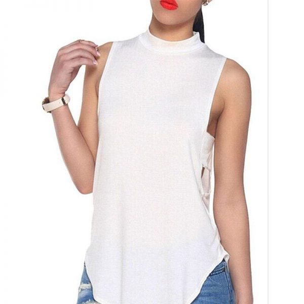 The Best Women Ladies Backless High Neck Shirt Fashion Solid Tops Crop Tank Ladies Summer Casual Loose Blouse Tank Tops Online - Takalr