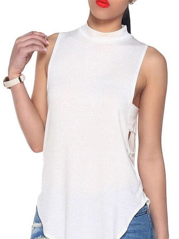 The Best Women Ladies Backless High Neck Shirt Fashion Solid Tops Crop Tank Ladies Summer Casual Loose Blouse Tank Tops Online - Takalr