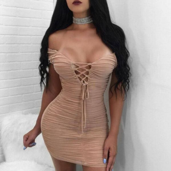 The Best Women Ladies Bandage Bodycon Short Mini Dress Off Shoulder Evening Party Clubwear Summer Dress Sundress Online - Takalr