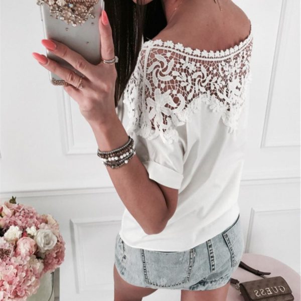 The Best Women Ladies Batwing Short Sleeve Lace Hollow Baggy Casual T-Shirt Tops Online - Takalr