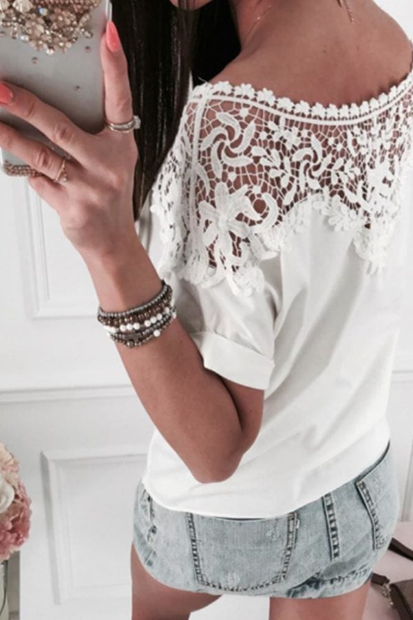 The Best Women Ladies Batwing Short Sleeve Lace Hollow Baggy Casual T-Shirt Tops Online - Takalr