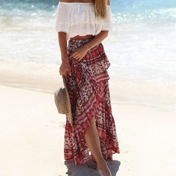 The Best Women Ladies Casual Boho Tribal Floral Skirt Female Summer Beachwear Party Casual Long Maxi Skirt Sundress Online - Takalr