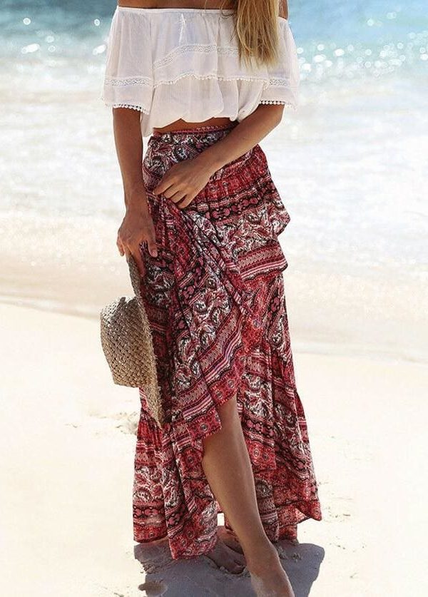 The Best Women Ladies Casual Boho Tribal Floral Skirt Female Summer Beachwear Party Casual Long Maxi Skirt Sundress Online - Takalr