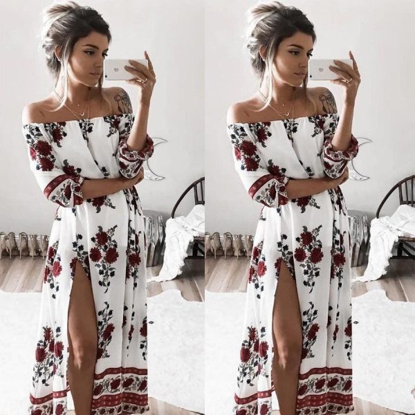 The Best Women Ladies Clothing Dress Chiffon Floral Long Sleeve Party Flower Casual Long Maxi Dresses Women Summer Sundress Online - Takalr