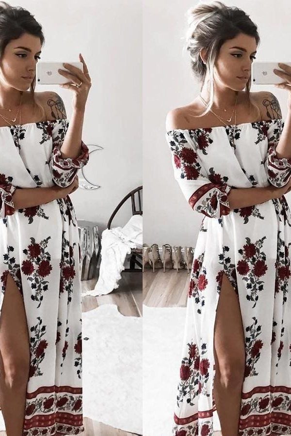 The Best Women Ladies Clothing Dress Chiffon Floral Long Sleeve Party Flower Casual Long Maxi Dresses Women Summer Sundress Online - Takalr