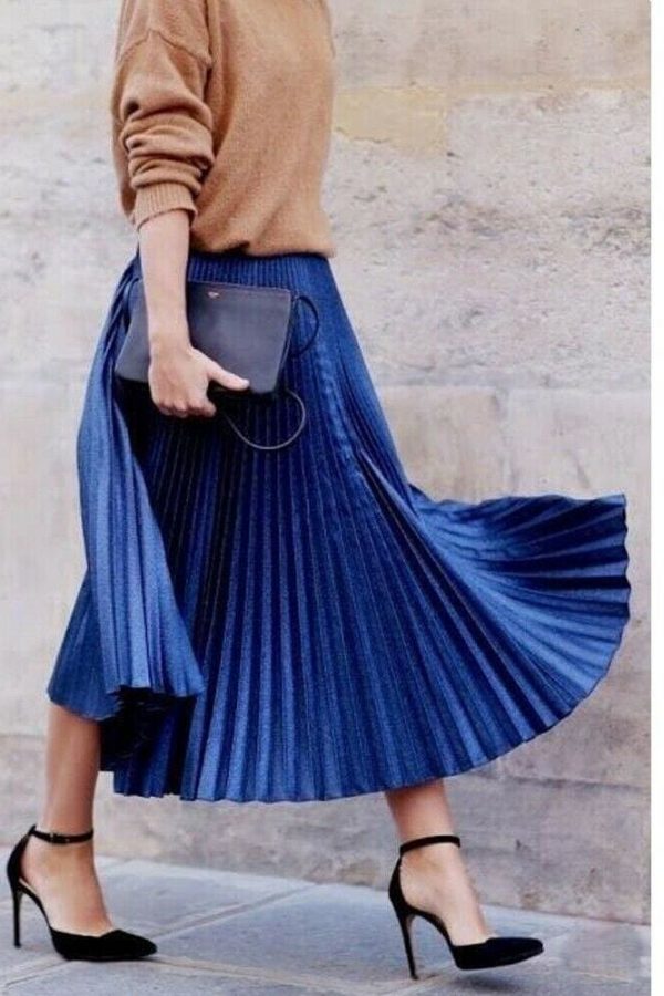 The Best Women Ladies Fashion High Waist Loose Maxi Skirt Pleated Retro Elastic Waist Long Skirt Casual Solid Bottoms Online - Takalr