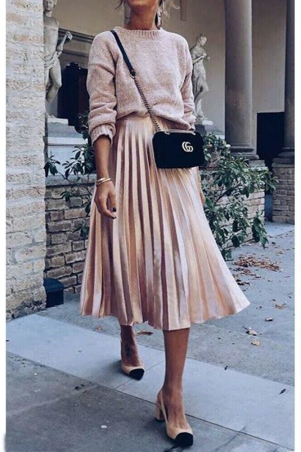 The Best Women Ladies Fashion High Waist Loose Maxi Skirt Pleated Retro Elastic Waist Long Skirt Casual Solid Bottoms Online - Takalr