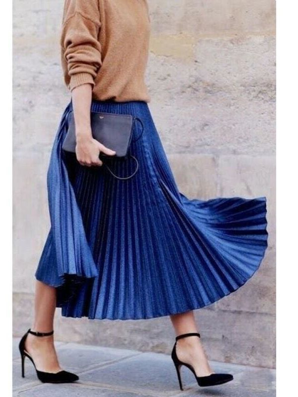 The Best Women Ladies Fashion High Waist Loose Maxi Skirt Pleated Retro Elastic Waist Long Skirt Casual Solid Bottoms Online - Takalr