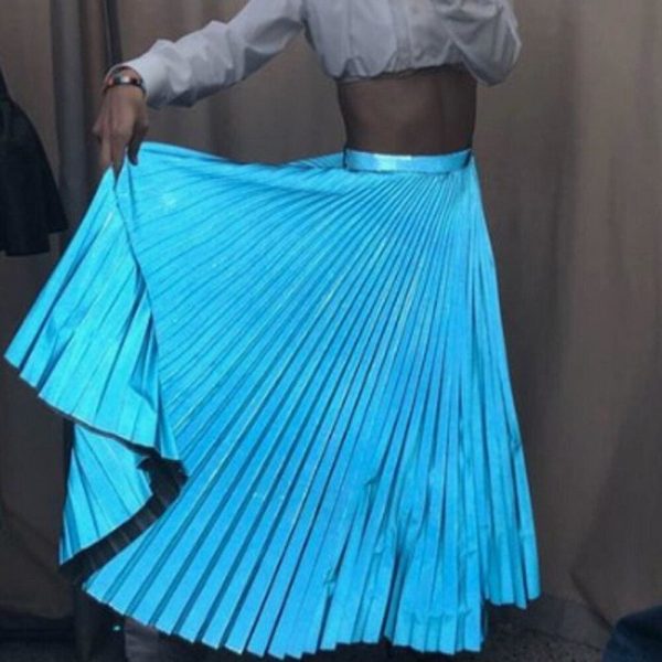 The Best Women Ladies Fashion High Waist Loose Maxi Skirt Pleated Retro Elastic Waist Long Skirt Casual Solid Bottoms Online - Takalr