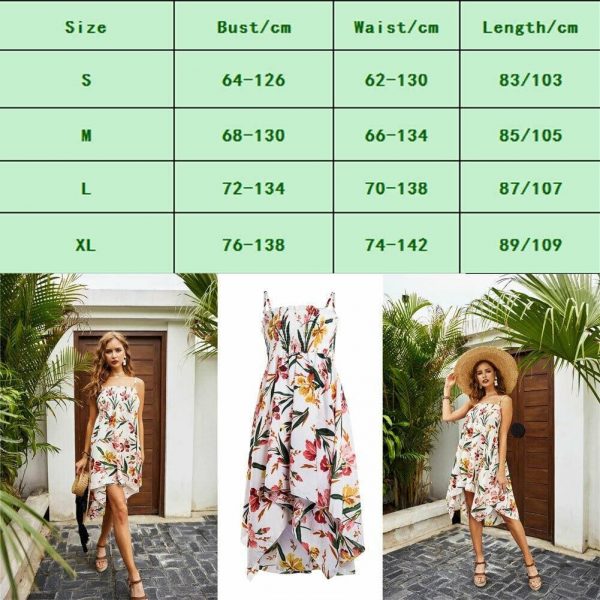 The Best Women Ladies Floral Print Strap Swing Dress Backless Casual Irregular Hem Sundress Summer Beach Holiday Dresses Online - Takalr