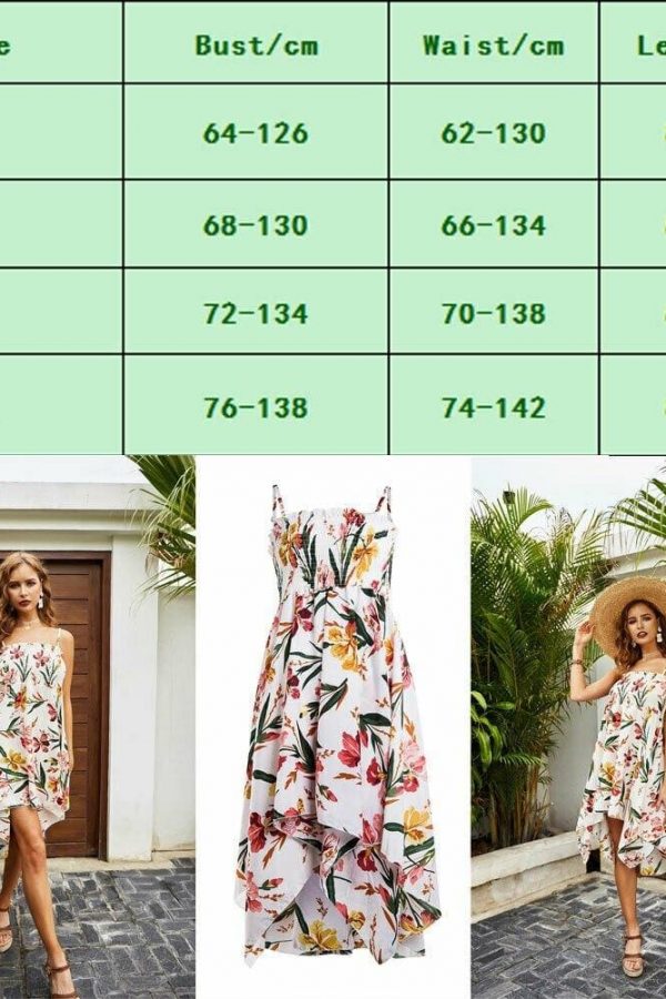 The Best Women Ladies Floral Print Strap Swing Dress Backless Casual Irregular Hem Sundress Summer Beach Holiday Dresses Online - Takalr