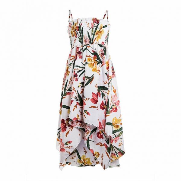 The Best Women Ladies Floral Print Strap Swing Dress Backless Casual Irregular Hem Sundress Summer Beach Holiday Dresses Online - Takalr