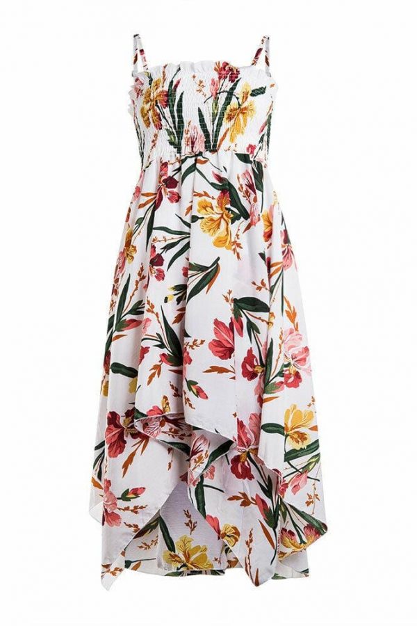 The Best Women Ladies Floral Print Strap Swing Dress Backless Casual Irregular Hem Sundress Summer Beach Holiday Dresses Online - Takalr