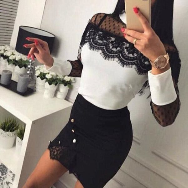 The Best Women Ladies High Waist Pencil Skirts Button Lace Patchwork Sexy Bodycon Suede Leather Split Party Casual Mini Skirt Online - Takalr