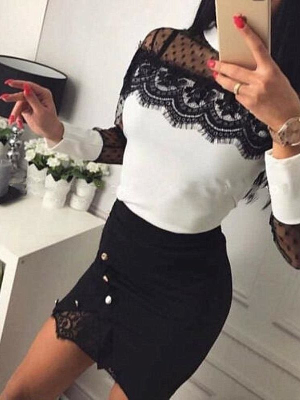 The Best Women Ladies High Waist Pencil Skirts Button Lace Patchwork Sexy Bodycon Suede Leather Split Party Casual Mini Skirt Online - Takalr