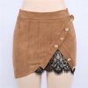 The Best Women Ladies High Waist Pencil Skirts Button Lace Patchwork Sexy Bodycon Suede Leather Split Party Casual Mini Skirt Online - Takalr