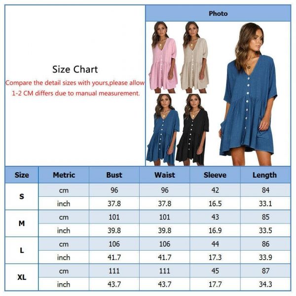 The Best Women Ladies Holiday Short Sleeve Loose Button Pocket Dresses Summer Beach Mini Swing Sun Dress Tops Online - Takalr