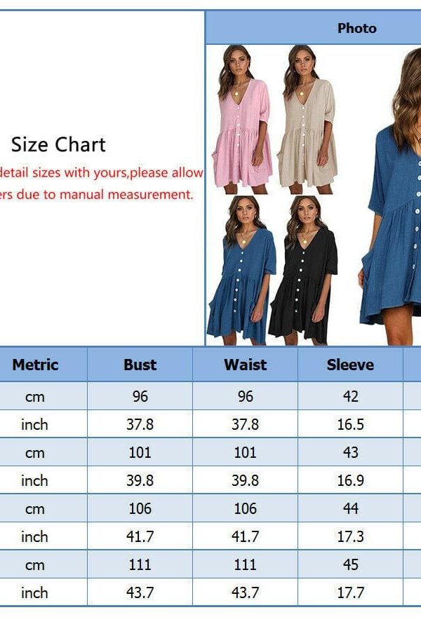 The Best Women Ladies Holiday Short Sleeve Loose Button Pocket Dresses Summer Beach Mini Swing Sun Dress Tops Online - Takalr