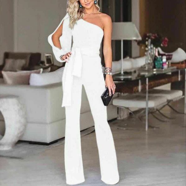 The Best Women Ladies Jumpsuits Summer Clubwear Playsuit Jumpsuit Loose One Shoulder Long Trousers Black Blue Green Pink Online - Takalr