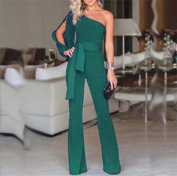 The Best Women Ladies Jumpsuits Summer Clubwear Playsuit Jumpsuit Loose One Shoulder Long Trousers Black Blue Green Pink Online - Takalr