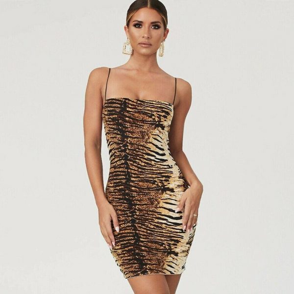 The Best Women Ladies Leopard Printed Sleeveless Short Mini Dress Evening Party Beach Bodycon Slim Fit Dresses Sundress Online - Takalr