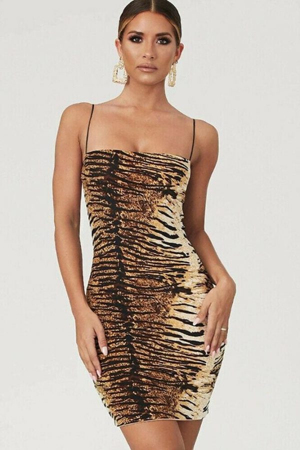 The Best Women Ladies Leopard Printed Sleeveless Short Mini Dress Evening Party Beach Bodycon Slim Fit Dresses Sundress Online - Takalr