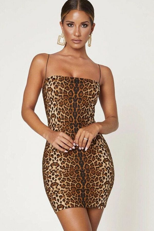 The Best Women Ladies Leopard Printed Sleeveless Short Mini Dress Evening Party Beach Bodycon Slim Fit Dresses Sundress Online - Takalr