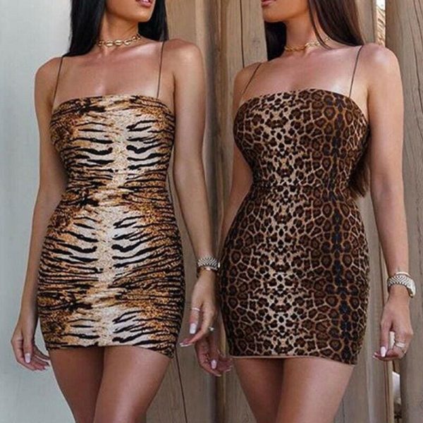 The Best Women Ladies Leopard Printed Sleeveless Short Mini Dress Evening Party Beach Bodycon Slim Fit Dresses Sundress Online - Takalr