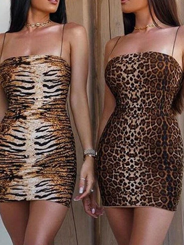 The Best Women Ladies Leopard Printed Sleeveless Short Mini Dress Evening Party Beach Bodycon Slim Fit Dresses Sundress Online - Takalr