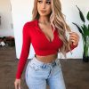 The Best Women Ladies Long Sleeve Crop Tops V Neck Zip Bandage T-Shirt Summer Autumn Beach Slim Fit Casual Tank Top Online - Takalr