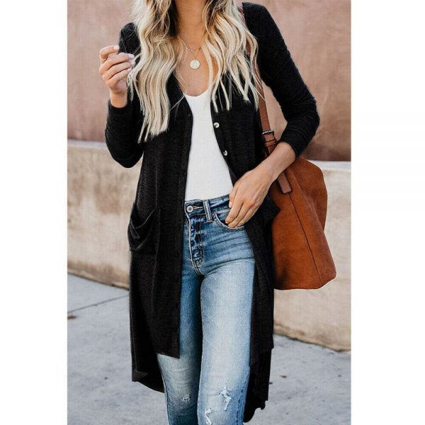 The Best Women Ladies Long Sleeve Knitted Cardigan Sweater Casual Button Pocket Front Loose Jumper Coat Online - Takalr