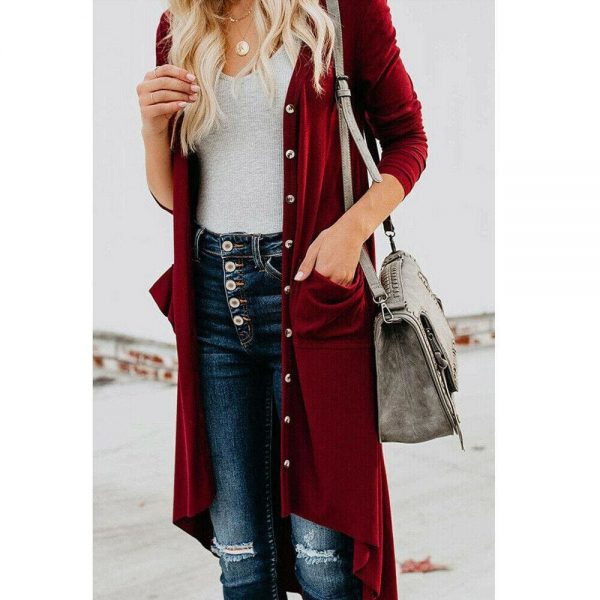 The Best Women Ladies Long Sleeve Knitted Cardigan Sweater Casual Button Pocket Front Loose Jumper Coat Online - Takalr