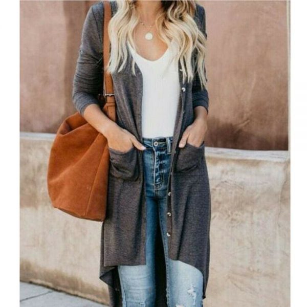 The Best Women Ladies Long Sleeve Knitted Cardigan Sweater Casual Button Pocket Front Loose Jumper Coat Online - Takalr