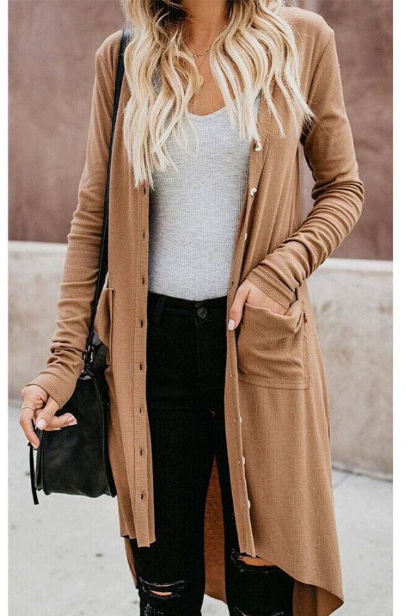 The Best Women Ladies Long Sleeve Knitted Cardigan Sweater Casual Button Pocket Front Loose Jumper Coat Online - Takalr