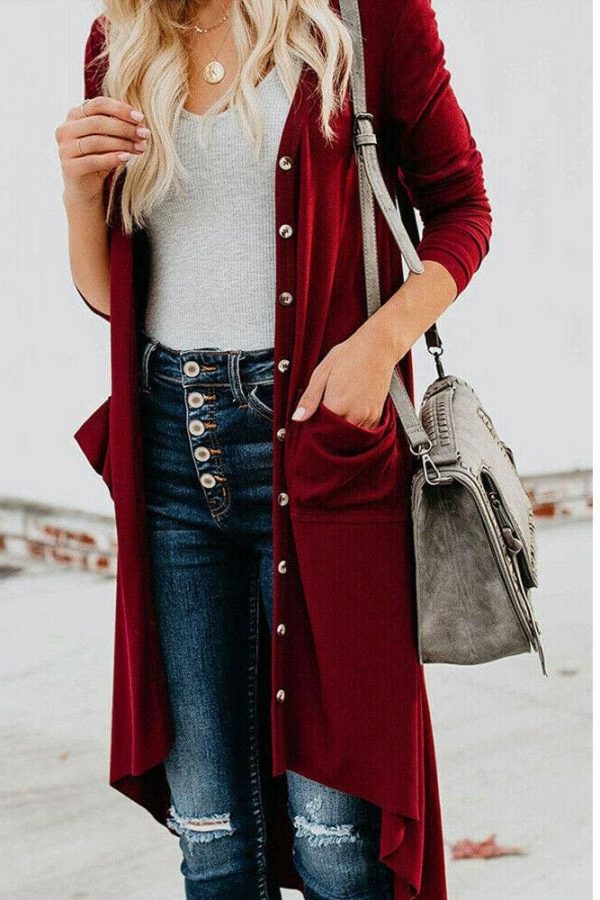 The Best Women Ladies Long Sleeve Knitted Cardigan Sweater Casual Button Pocket Front Loose Jumper Coat Online - Takalr