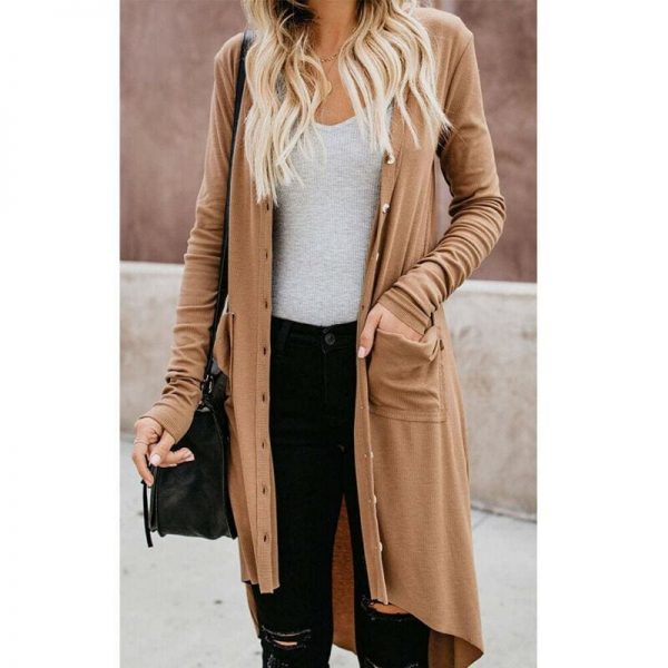 The Best Women Ladies Long Sleeve Knitted Cardigan Sweater Casual Button Pocket Front Loose Jumper Coat Online - Takalr