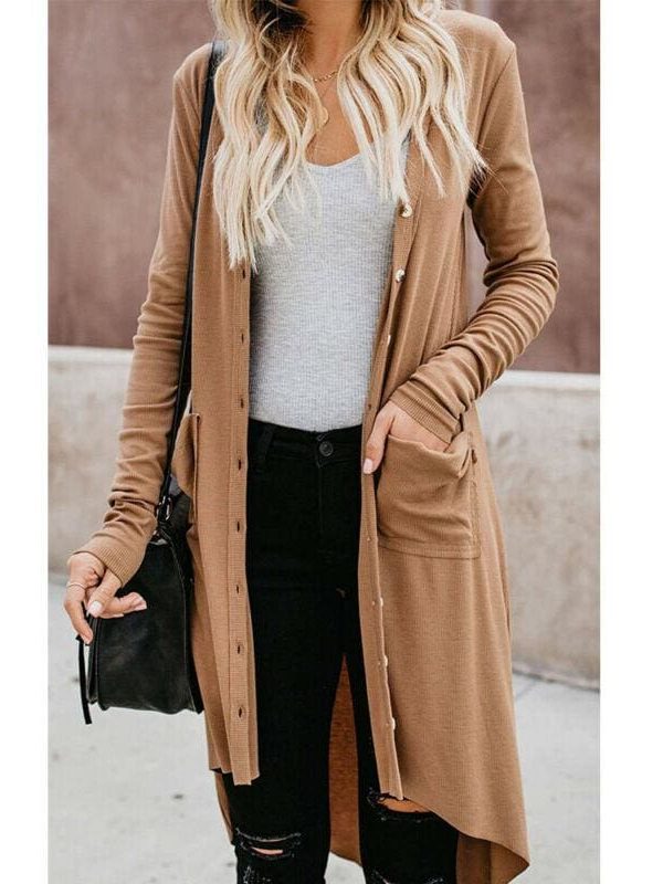 The Best Women Ladies Long Sleeve Knitted Cardigan Sweater Casual Button Pocket Front Loose Jumper Coat Online - Takalr