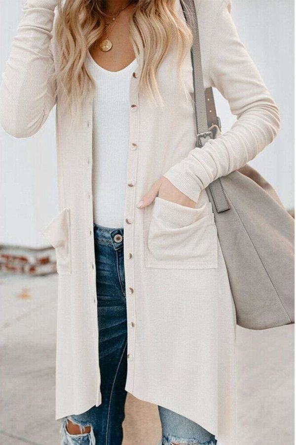 The Best Women Ladies Long Sleeve Knitted Cardigan Sweater Casual Button Pocket Front Loose Jumper Coat Online - Takalr