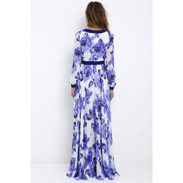 The Best Women Ladies Long Sleeve Maxi Dress Casual Deep V-neck Floral Printed Slim Elegant Long Maxi Dress Online - Takalr