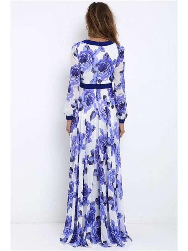 The Best Women Ladies Long Sleeve Maxi Dress Casual Deep V-neck Floral Printed Slim Elegant Long Maxi Dress Online - Takalr