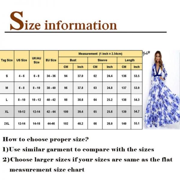 The Best Women Ladies Long Sleeve Maxi Dress Casual Deep V-neck Floral Printed Slim Elegant Long Maxi Dress Online - Takalr