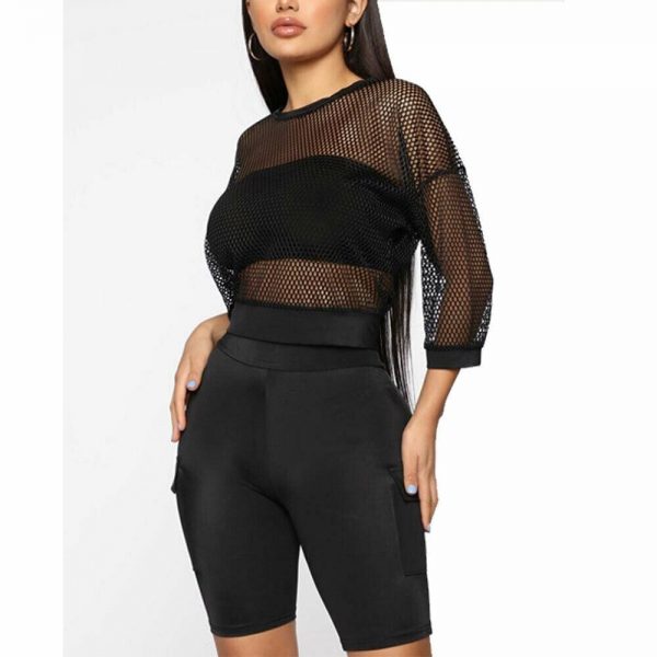 The Best Women Ladies Long Sleeve Mesh Perspective Summer Clubwear Solid Casual Crew Neck Stretchy Top Blouse Online - Takalr