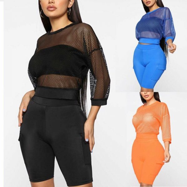 The Best Women Ladies Long Sleeve Mesh Perspective Summer Clubwear Solid Casual Crew Neck Stretchy Top Blouse Online - Takalr