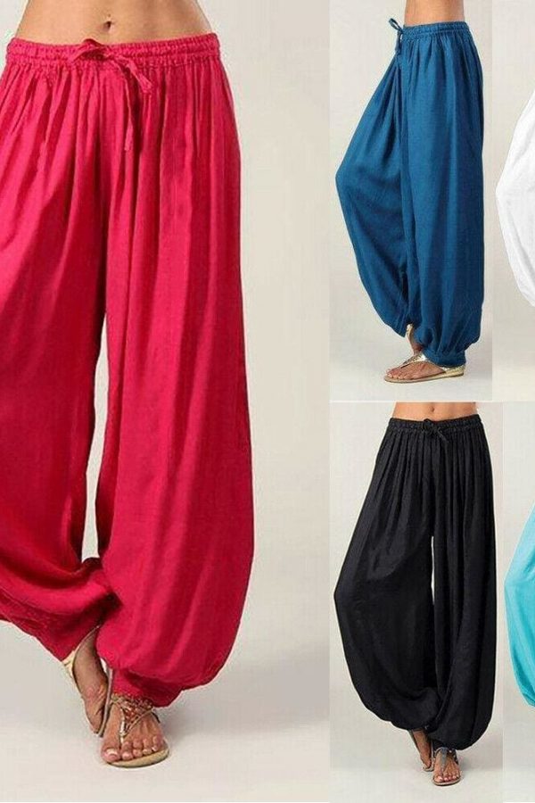 The Best Women Ladies Loose Solid Bandage Hippie Aladdin Long Pants Gypsy Harem Trousers Casual Baggy Loose Trousers Online - Takalr