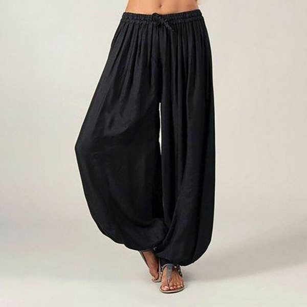 The Best Women Ladies Loose Solid Bandage Hippie Aladdin Long Pants Gypsy Harem Trousers Casual Baggy Loose Trousers Online - Takalr