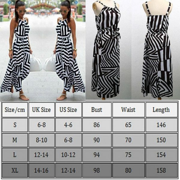 The Best Women Ladies Maxi Boho Floral Long Dress Casual Summer Beach Long Dress Striped Sleeveless High Waist Dress New arrival Sundress Online - Takalr