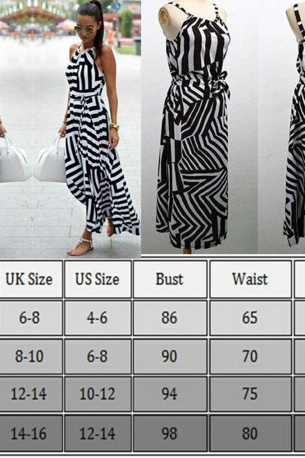 The Best Women Ladies Maxi Boho Floral Long Dress Casual Summer Beach Long Dress Striped Sleeveless High Waist Dress New arrival Sundress Online - Takalr