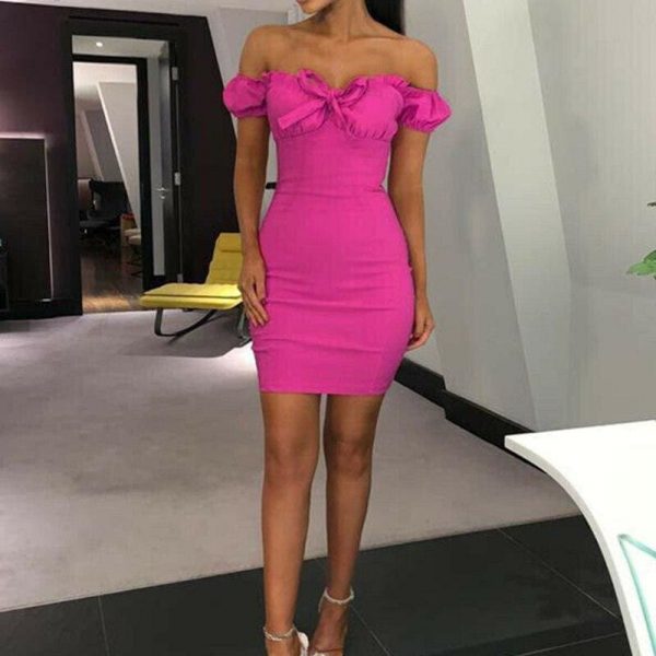 The Best Women Ladies Off Shoulder Dress Bandage Party Summer Sexy Bodycon Slim Dresses Beach Solid Casual Sundress New Online - Takalr